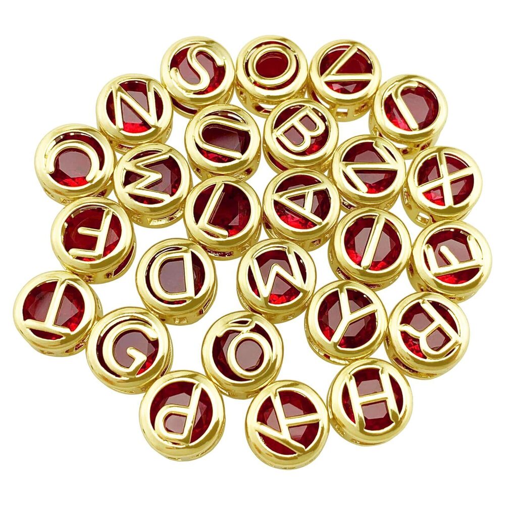 6208 18K Gold Plated Initial Charms 26pcs Red Cubic Zirconia Brass A-Z